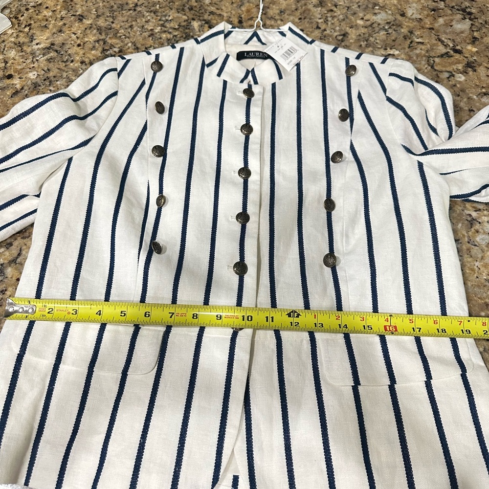 Ralph Lauren Cream Blazer with Navy Vertical Stripes. Size 12. New with tags - Picture 10 of 11